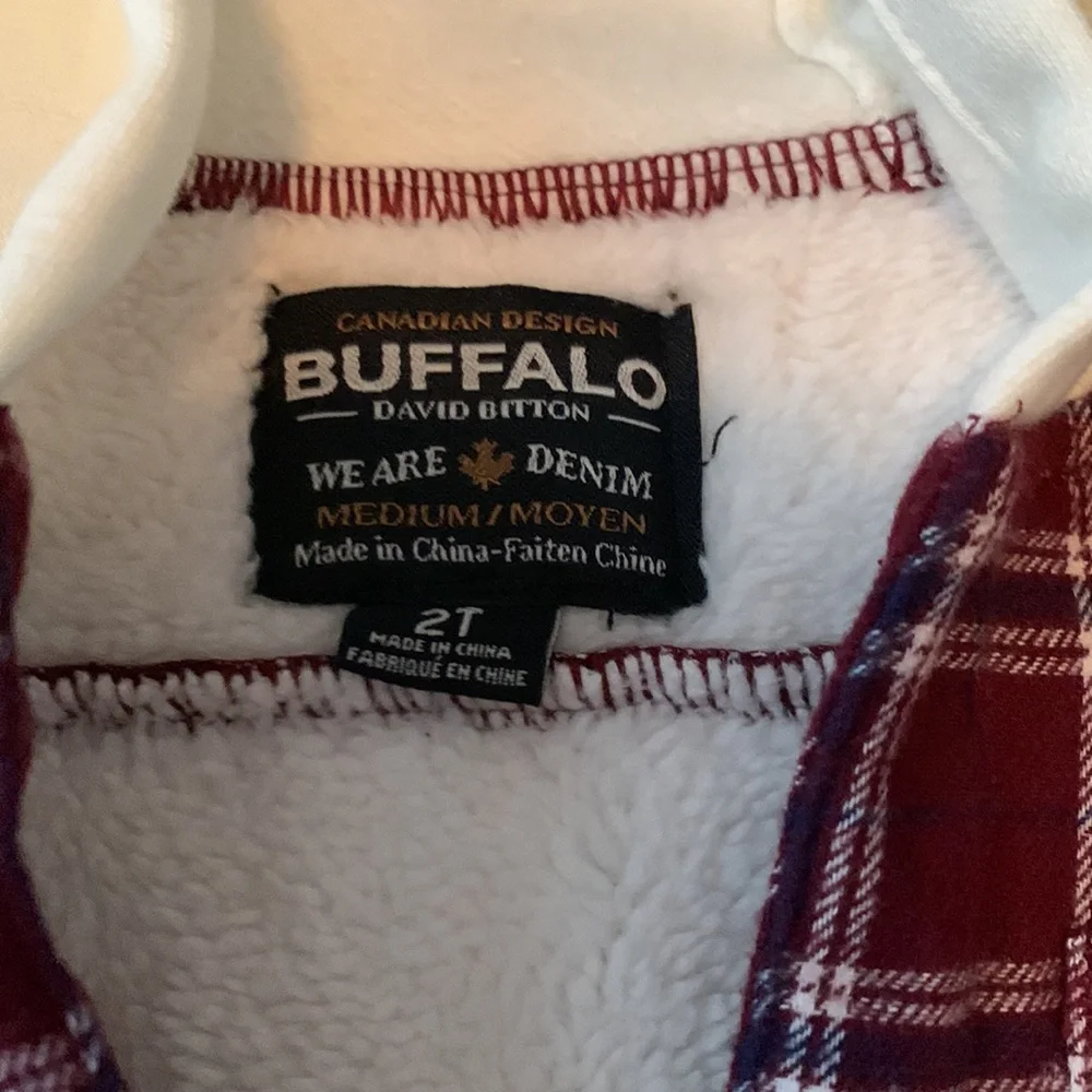 Buffalo David Britton Dark Red Plaid Jacket, Gray Pants, Navy T-Shirt Boys 2T